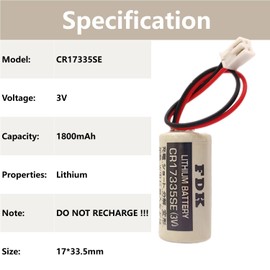 Giobbiy (2-Pcs) CR17335SE 3V 1800mAh Non-Rechargeable Lithium Cell for FDK CR17335SE 3V Epson Robot Controller RC Series Battery R13B060003 with White Plug (3 Volt, 1.8Ah, Non-rechargrable)