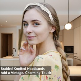 2 Pcs Braided Headbands for Women,Fashion Headbands,Braid Headband Hair,ToothedHead Band for Women Trendy Hairbands Hair Accessories (White and gray)
