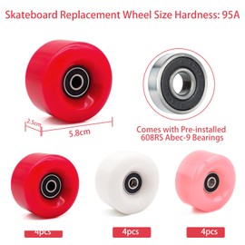 4 Pcs Double-Row Roller Skates Accessories, Quad Skate Replacement, Skateboard Wheels with Bearings, Roller Skates Wheels 58*32mm, PU Wear-Resistant Wheels for Double Row Skate Skateboard (Pink)