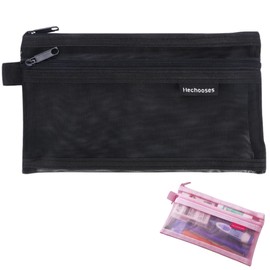 DEVENTORZ Pen Case, Mesh, Transparent Mesh Pouch, Mesh Case, Large Capacity, Stationery, Simple, Fashion, For Kids and Adults, black, Japanese