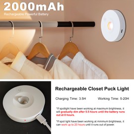 Angestlite Rechargeable Puck Lights, 3 CCT & Dimmable Under Cabinet Lighting Wireless Magnetic Battery Operated Closet Light 2W 70LM White(5 Pack, Remote Control not Included)