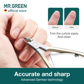 MR.GREEN Cuticle Scissors, Stainless Steel Sharp Cuticle Nippers with Pusher for Salon and Home Manicure & Pedicure Set (Nickel Pearl + Pusher)