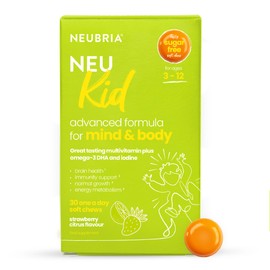 NEUBRIA NEU Kid Multivitamin & Omega-3 - Children Vitamins A, C, D, E, B Complex & Fish Oil for Kids - Brain & Immune Support - Sugar-Free Natural Soft Chews for Healthy Development - 30 Chewables