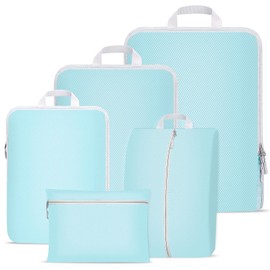 Compression Packing Cubes Set, Ultralight Expandable Travel Organizers for Carry on Luggage,Waterproof Travel Packing Cubes,Compression Suitcase Essential Bag (Blue 5 piece set)