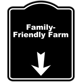 Family-Friendly Farm Black Sign Arrow Down Aluminum Composite Sign 8.5 x 10 inches
