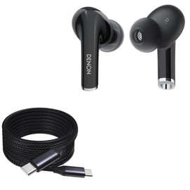 BoxWave Cable Compatible with Denon Noise Cancelling Earbuds - DirectSync PD Cable (10ft) - USB-C to USB-C (100W), Long Type C Braided Nylon Alloy Fast Charge - Jet Black