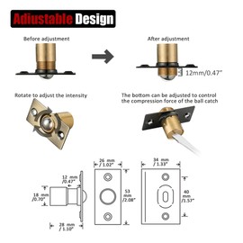 JQK Closet Ball Catch Door Hardware, Stainless Steel Catch Adjustable with Strike Plate, Bronze 2 Pack, HBC100-YRB-P2