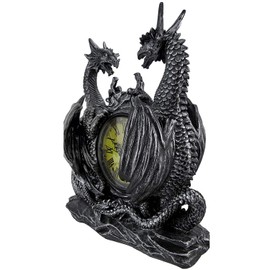 DWK Twin Evil Dragons Antiqued Mantel Clock Table Desk