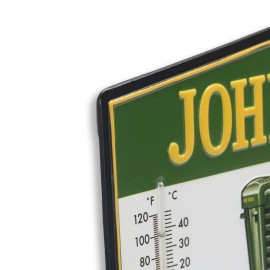 John Deere Vintage John Deere Green Tractor 14" Embossed Metal Wall Indoor Thermometer Sign