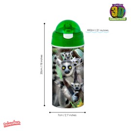 3D LiveLife Drinking Bottle - Ring-Tailed Lemurs from Deluxebase. 3D Lenticular Lemur Water Bottle with Straw. 600ml Kids Drinks Bottle with Original Artwork from Renowned Artist, Michael Searle