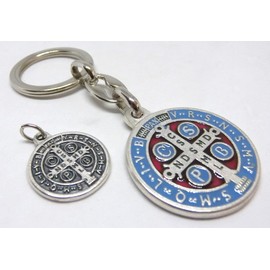 GTBITALY 002 Black Enamel Cross of Saint Benedict + Keyring + Silver Medal with Exorcism Ring