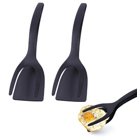Daryunk 2Pcs Egg Flipper, 2 in 1 Spatula with Built-in Tongs, Egg Flipper Tong for Pancake Fish French Toast Omelet, Frying Tongs Flip Tongs Turn Grill Kitchen Cooking Tools