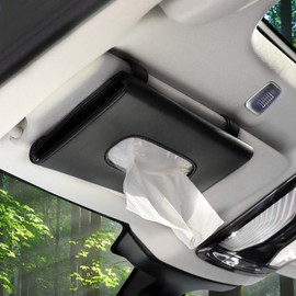 Wakauto Car Tissue Holder Sun Visor Napkin Clip Hanging Box PU Leather Back Seat Tissue Case Container Organiser for Car Vehicle Black