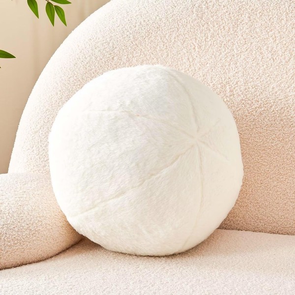 Uvvyui Ivory Ball Pillow, Cute Mini Round Throw Pillow Faux