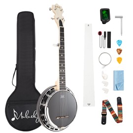 Mulucky 28-inch 5-string MINI Banjo, Portable Travel Banjo Maple Body + REMO Head, with bag, tuner, picks, etc. for Beginners