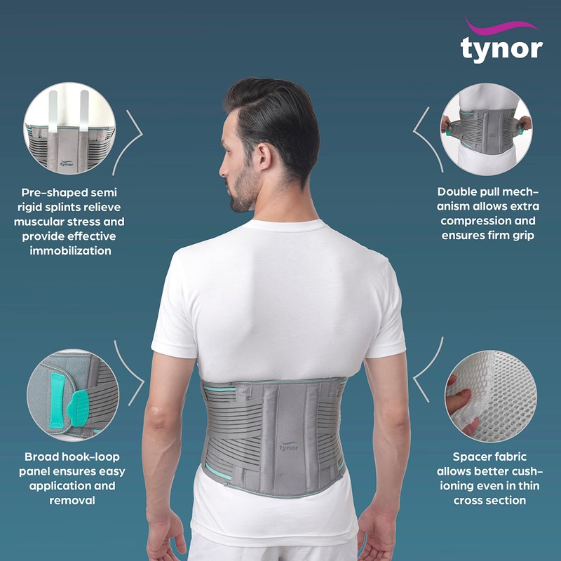 Tynor LS Belt Lumbopore, Grey, XL, 1 Unit