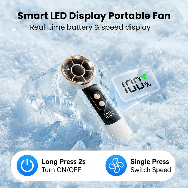Portable Fan Handheld Mini, 6-Speed Turbo Power USB Rechargeable Personal