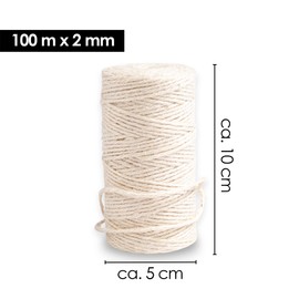 OfficeTree 100 m Jute Yarn 2 mm White - Craft Cord White - Cord White - Jute Ribbon White for Garden Decoration or Crafts - White Cord - White Cord as Macrame Yarn White 2 mm - Jute Twine