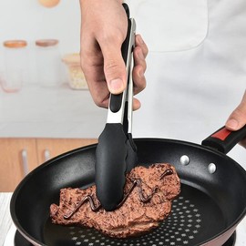 2-Pack of 9" (Small) & 12" (Large) Kitchen Tongs Set: Non-Stick Silicone-Stainless Steel Cooking Tongs, BPA Free, Heat Resistant (480°F) - Non-Slip Grip & Locking Metal Food Tongs (Green)