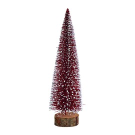 Foolonli Christmas Tree Mini Artificial Red 25 cm on Tree Trunk with Glitter Plastic Table Decoration