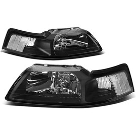 DNA MOTORING HL-OH-FM99-BK-CL1 Black Housing Headlights Replacement Compatible with 99-04 Ford Mustang