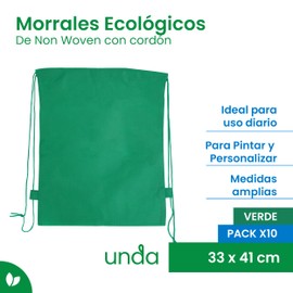 Generic Pack de 10 Morrales/Bolsas Ecológicos de Non Woven con Cordón | Mochila para Gimnasio, Escuela y Viajes | Bolsa Deportiva | Medidas 33 x 41 cm | Ligeros y Resistentes en Varios Colores | UNDA