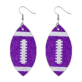 Glitter Faux Leather Football Drop Dangle Earrings for Women Gift Accessories Football Jewelry for Moms-Purple