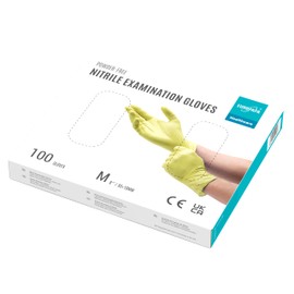 EUROPAPA® Nitrile Gloves, Disposable Examination Gloves, Powder–Free, Latex Free, Non–Sterile, M, Yellow, Box of 100