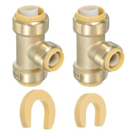 PATIKIL 2 Pcs Tee Stop Valve 1" x 1" x 3/4" Compression Water Shut Off Valve 1/4 Turn Operation with 3/4" Disconnect Clip for Faucet Toilet Pex Copper Cpvc Pipe Brass, Gold