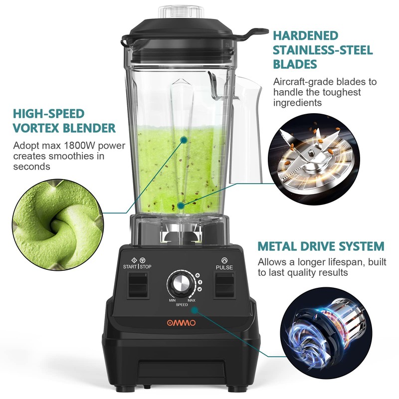 OMMO Blender 1800W, Professional High Speed Countertop Blender with Durable