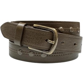 Women's One Piece 100% Genuine Leather Studded Punk Jean Belt 1-1/8"(30mm) wide (Olive, 34)