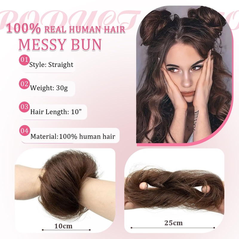 Thick Messy Bun Hair Piece Human Hair Wavy Fluffy Fake