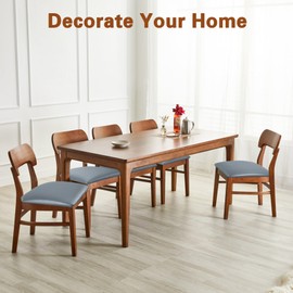 WUSOUPU Leather Seat Covers for Dining Chairs Waterproof Chair Seat Covers Set of 6 Oilproof & Wipeable Kitchen Chair Seat Covers Protector with Buckle Strap (Grey, 6 Pcs)