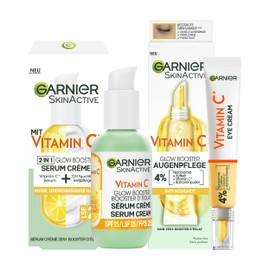 Garnier SkinActive Vitamin C Glow Booster Set with Anti-Fatigue Eye Care and Serum Cream, for Radiant and Even Skin and to Reduce Fatigue Signs