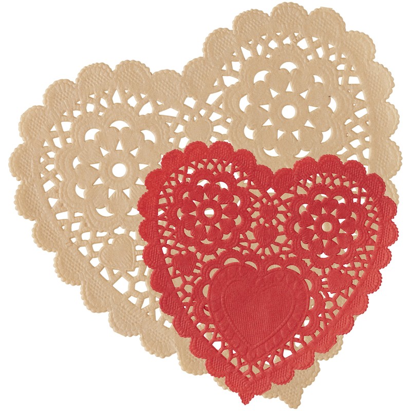 Wilton 12 Count Red Craft Hearts Assorted Doily, 6"/4", Multicolor