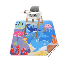 ChicMoments 43 * 43'' Highchair Splat Mat for Toddlers, Waterproof, Leakproof, Non-Slip Baby Place Mats with 4 Pairs of Adhesive Patches (43 * 43''/110 * 110cm, Dolphins)