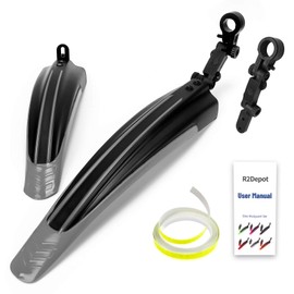 R2Depot Bike Mudguard Set with 8M DIY Reflective Tape, 2 Parts-Universal Full Cover Thicken Widen Bicycle Fender Set, Front/Rear Mud Guards Fit for 20"/22"/24"/26" MTB Mountain Road Bike(Black Gray)