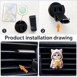 2D Cute Cat Car Air Freshener Vent Clip for Car Interior – Adorable Kitten Design with Fragrance Tablet for Dashboard Decor