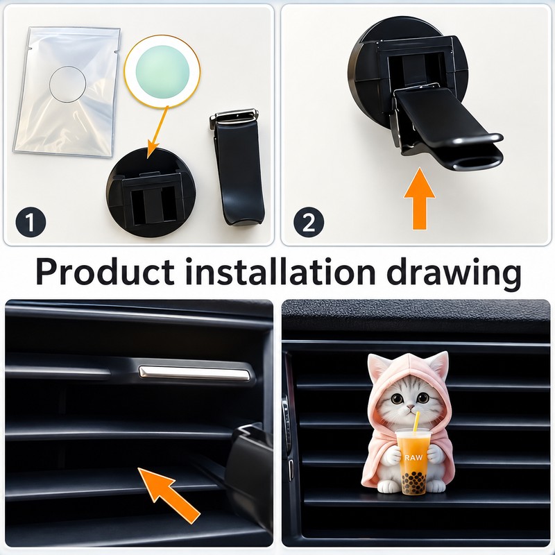 2D Cute Cat Car Air Freshener Vent Clip for Car