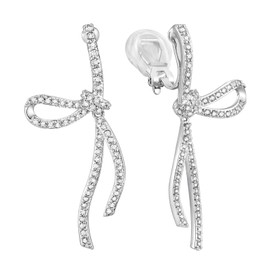 HAISWET Zircon Bow Elegant Clip on Earrings for Women Non-pierced Drop Clip Earrings Silver Tone