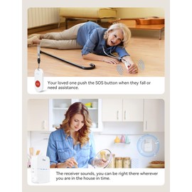 AIDA Wireless Caregiver Pager, 2 SOS Call Buttons/1 Plug-in Receiver, 600 feet Range, 58 Chimes, 5 Levels and up to 110dB Volume, for Home Pager Nurse Call Seniors Elderly Patients Children Emergency