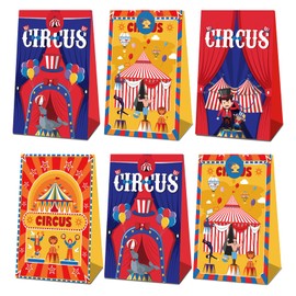 Threetols 12 pcs Carnival Party Candy Bags, Carnival Circus Gift Bags with Stickers Circus Themed Goody Gift Treat Favor Bags for Circus Happy Birthday Baby Shower Decoration