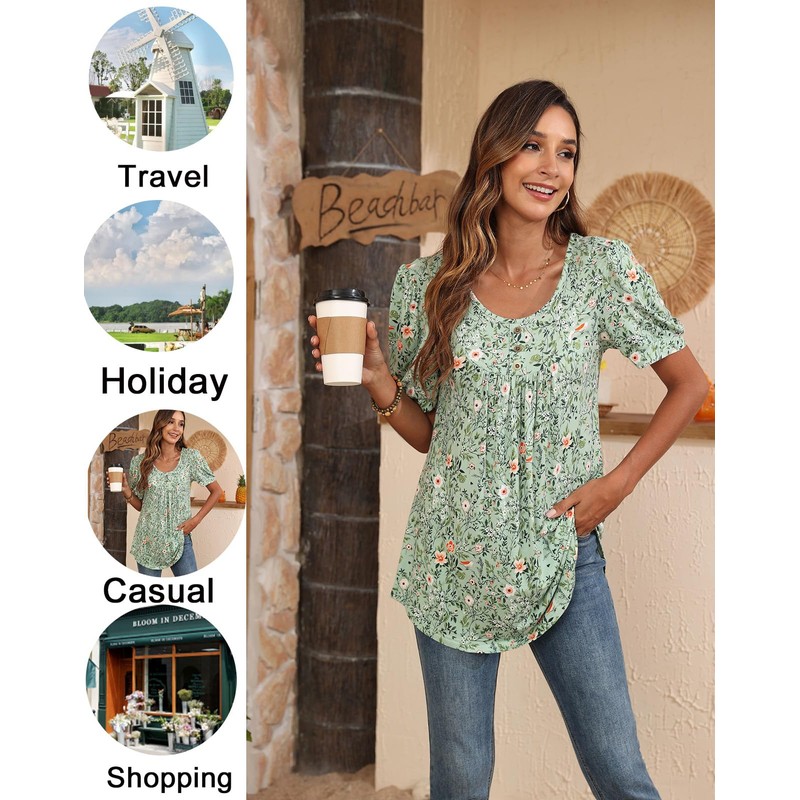 POPYOUNG Plus Size Women's tunic Loose Fit Dressy Blouse Ladies