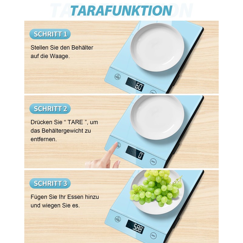 Digital Kitchen Scales, 10 kg, Glass, Electronic Household Scales for