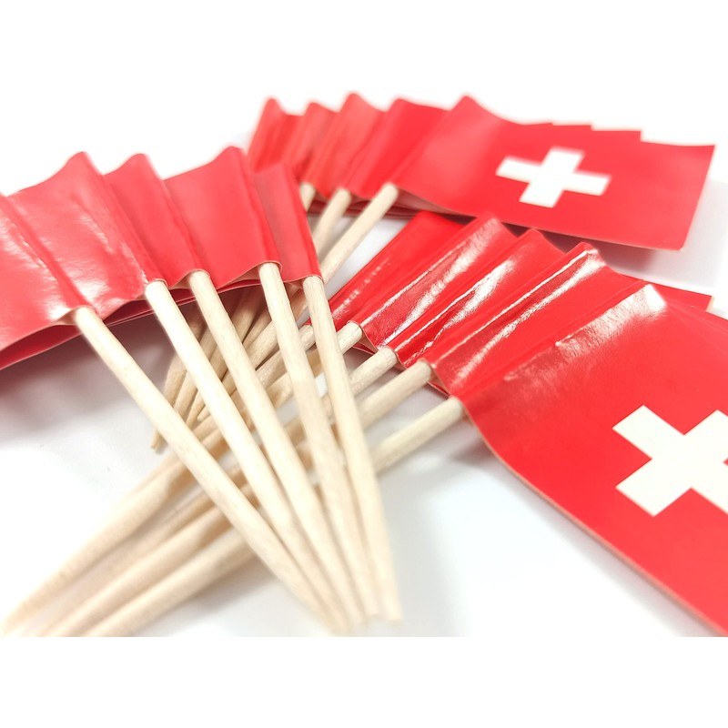 QQSD Switzerland Toothpick Flag Swiss Small Mini Cupcake Topper Flags,100