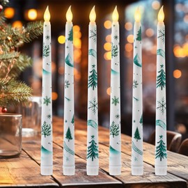Kittmip Christmas Trees Flameless Taper Candles 11 Inch Long Forest Battery Operated LED Candles Table Centerpiece for Xmas Winter Holiday Party Decoration