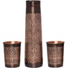 ANCIENTIMPEX Copper Water Bottle with 2 Tumblers Set, Floral Pattern