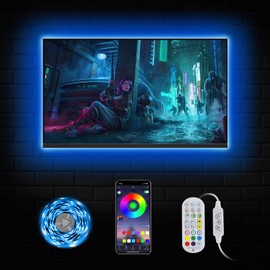 GIPTPLY LED TV Backlight, 16.4 ft USB Powered LED Lights for TV 65-80 inch, Led TV Light, RGB Color Changing LED Strip Lights TV Monitor Behind Lighting with Remote Music Sync Bluetooth APP Control