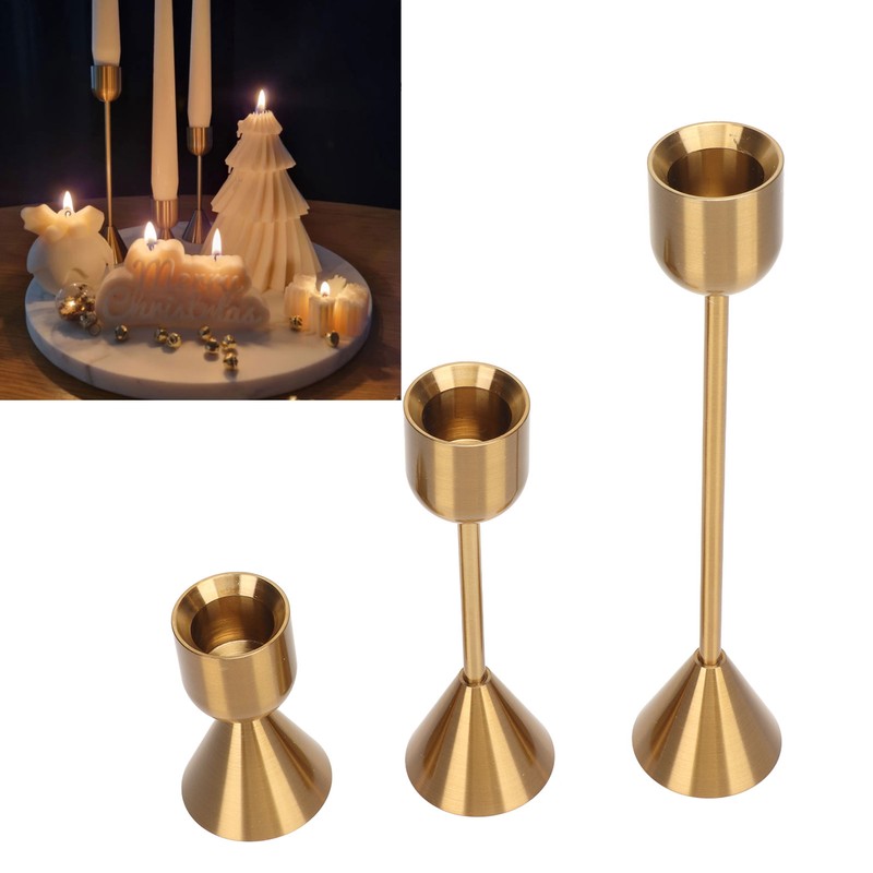 3 Pcs Candle Holders Different Heights Gold Candlestick Holders Taper