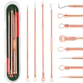 FEITA Blackhead Remover Pimple Comedone Extractor Tool, Stainless Acne Tools Pimple Popper Removal Kit, Zit Whitehead Popping Needle for Nose & Face, Rose Gold 4Pcs